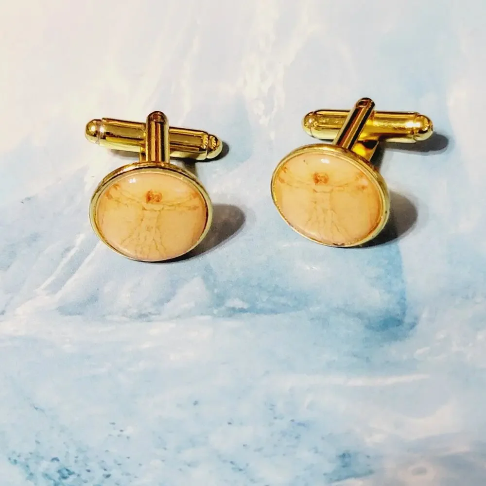 Michelangelo Cuff Links Gold Tone Round Sepia Body Map Lucite .5